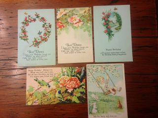 6 Vintage Birthday,  Easter Greetings Postcards - Unposted