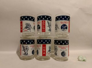 Vtg 6 Apollo 11 Man On Moon Landing Neil Armstrong 7 - 20 - 69 Drink Glass Tumblers