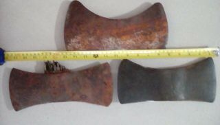 3 Vintage Double Bit Axe Heads 1 Marked M 3 1/2 Others Can 