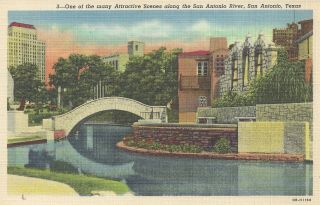 Postcard Tx Texas San Antonio River Attractive Scene Linen Unposted Vintage