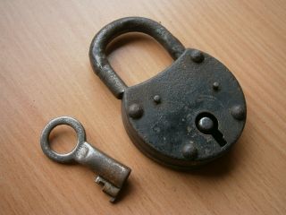 Vintage Antique Iron Padlock Lock Pad With Key