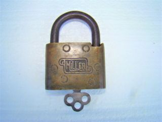 Vintage Miller Brass Padlock With Key