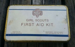 Early Girl Scout Bauer & Black Official First Aid Kit Metal Tin Box