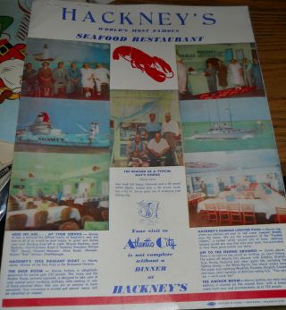 Hackney ' s Menu Boardwalk in Atlantic City Jersey 1960 ' s Garden of Sea Food 4