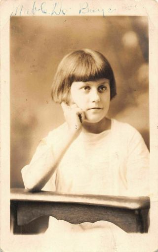 School Girl Sitting Desk Deboyer 1920s Vintage Real Photo Postcard Rppc Unposted