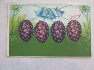 C500 Vintage Postcard Easter Greetings Violet Balls 1913
