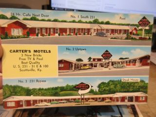 Vintage Old Postcard Kentucky Scottsville Carter Motel South Uptown Bypass Signs