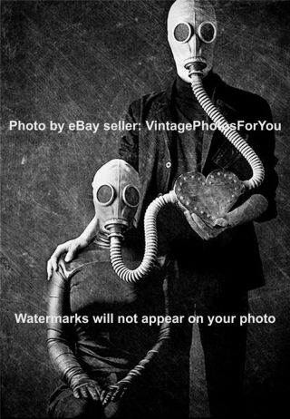 Vintage/old/antique 1900s Odd Weird Spooky Creepy Gas Mask Love Photo/picture