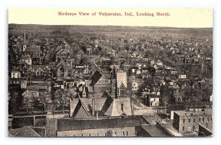Vintage Postcard Birdseye Aerial View Valparaiso Indiana Looking North E14