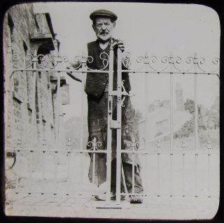 Glass Magic Lantern Slide Man At The Gates C1890 Victorian Photo