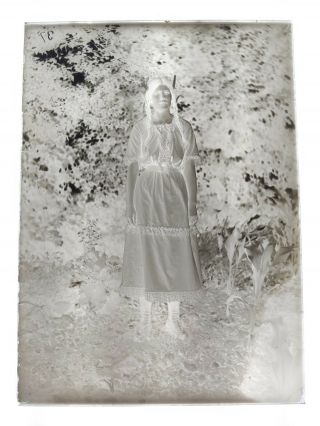 5x7 Glass Negative Vintage Young Lady Outside Woods Circa 1901