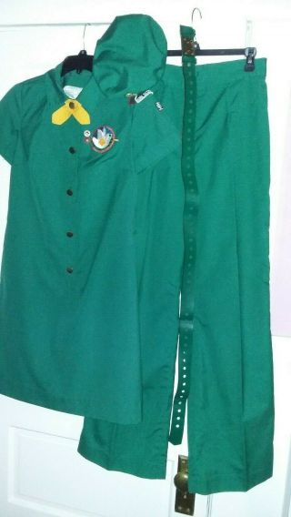Vintage 1970s Senior Girl Scout Uniform - Complete - Tunic/pants/hat/tie/belt/pins