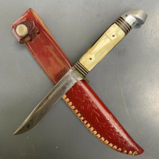 Vintage Western Boulder Co.  Usa 248 Knife W/ Leather Sheath Estate Item As Found