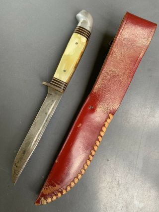 Vintage WESTERN Boulder Co.  USA 248 Knife w/ Leather Sheath estate item as found 3
