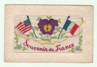 Vintage Woven Silk Postcard Wwi Souvenir De France Patriotic