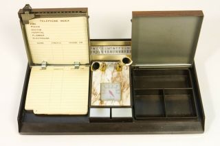 VTG Carl Modern Desk Set Flip Address Book Perpetual Calendar w/ Pens VGUC 3