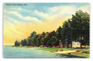 Vintage Postcard Linen Beach At East Sebago Maine 1950s I9