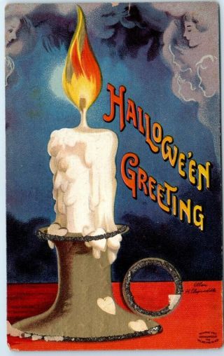 Vintage Halloween Greetings Postcard Artist - Signed Clapsaddle Candle C1910s