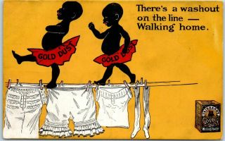 Vintage Gold Dust Twins Advertising Postcard " Washout On The Line " C1910s
