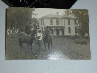 Antique Man With Horses In Yard Postcard Kiron Iowa