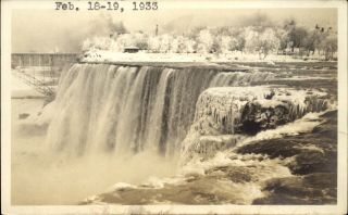 Rppc Frozen Waterfall And Bridge Niagara Falls? Dated 1933 Real Photo