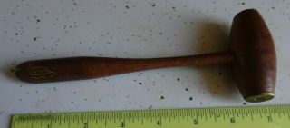 Vintage Small Wooden Mallet With Brass Ends