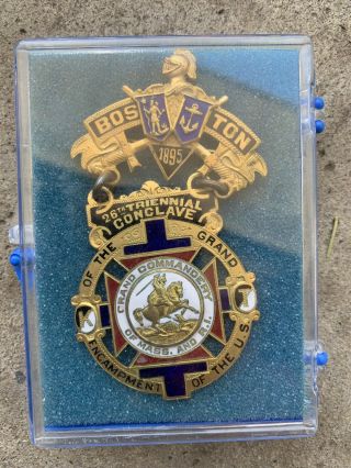 1895 Knights Templar Badge Grand Encampment Boston Masonic Medal Pin Freemasonry