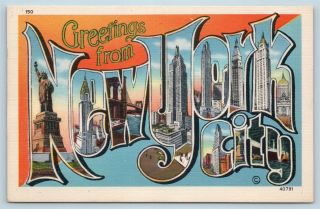 Postcard Ny Large Letter Greetings From York City Vintage Linen 3 P4