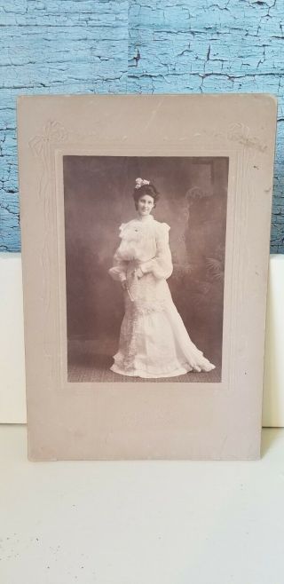 Edwardian Antique Photo Cabinet Card Identified Young Woman Burrell & Co Photo