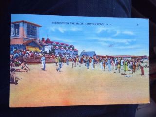 Antique Postcard Exercising On The Beach,  Hampton Beach,  Nh.  C1938 Postmarked
