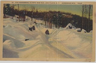 C1940/1957 Mt Van Hoevenberg Olympic Bob Run Lake Placid York Postcard View