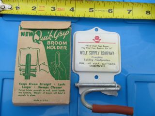 Vintage " Wolf Supply Co " Broom Holder York,  Mt Wolf,  Wrightsville Payork County Pa
