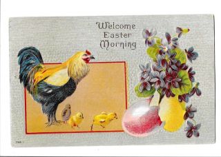 Vintage 1910 Easter Postcard Of Mother Hen & Chicks Entitled Welcome Easter Morn