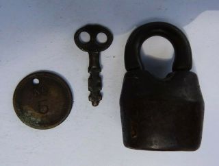 Vintage Antique Scandinavian Padlock With Key & 5 Metal Tag