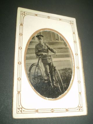 Social History 1914 Military Bicycle Ww1 Tin Type In Paper Frame Photograph