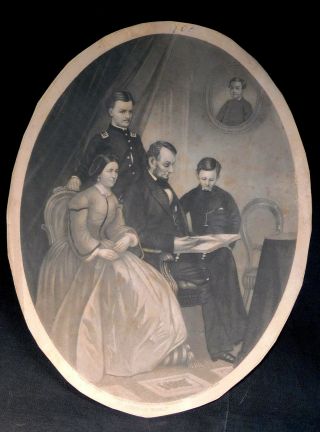 1865 Civil War Era Engraving Abraham Lincoln Family Schell Dainty Philadelphia