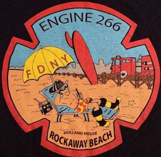 Fdny Nyc Fire Department York City T - Shirt Sz L Queens Rockaway Beach