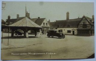 Real Photo Postcard Market Cross Mildenhall (old Car) See Both Images