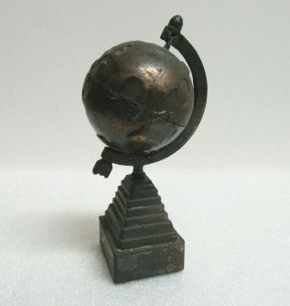Vintage Metal World Globe Pencil Sharpener Made In Hong Kong