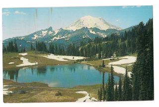 Tipsu Lake & Mt.  Rainier Chinook Naches Pass Washington Postcard Wa 1961 Koppel