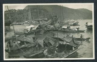 Old China Hong Kong Photo Postcard - Natives Boats In Hong Kong Harbour