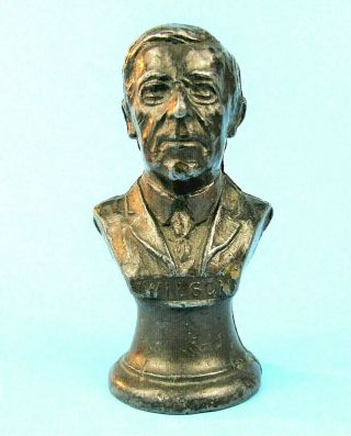 Woodrow Wilson Miniature Bust Rare Antique Spelter Metal President Souvenir