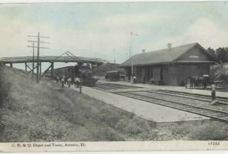 C.  B.  & Q.  Depot.  Railroad Station In Astoria,  Illinois.  1910s Pc