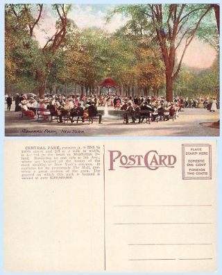 Crowd Central Park Fountain York City C1910s Postcard