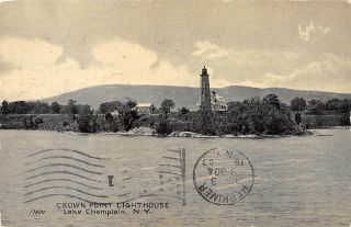 Postcard Ny Lake Champlain Crown Point Lighthouse Vintage York Posted 1907