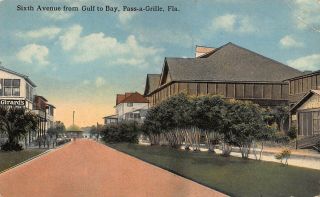 Fl - 1900’s Rare Florida Sixth Avenue From Gulf To Bay In Pass - A - Grille,  Fla
