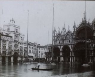 Magic Lantern Glass Slide: A Flooded Piazza San Marco,  Venice,  Italy,  No Label