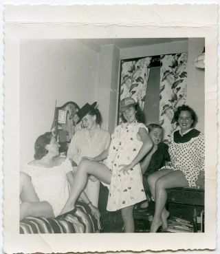 College Gals Dorm Room Pajama Party Fashion Fun Hats Leg Vintage Snapshot Photo