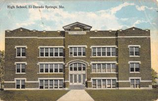El Dorado Springs Missouri High School Street View Antique Postcard K64472