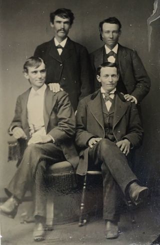Antique American Group Handsome Young Men Four Tintype Photo